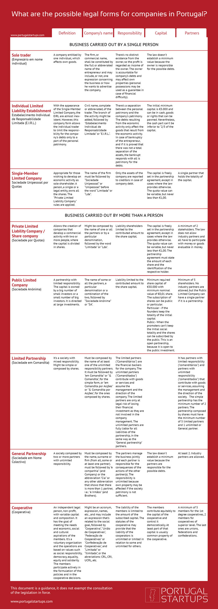Types of companies in Portugal